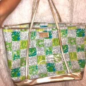 Lilly Pulitzer beach tote bag! Green/gold/white